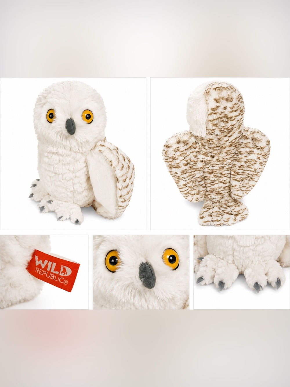 Wild Republic Snowy Owl Plush Stuffed Animal White Owl Soft Toy